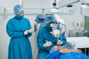 Cataract surgery procedure in modern clinic setting with advanced tools, also used for treating glaucoma